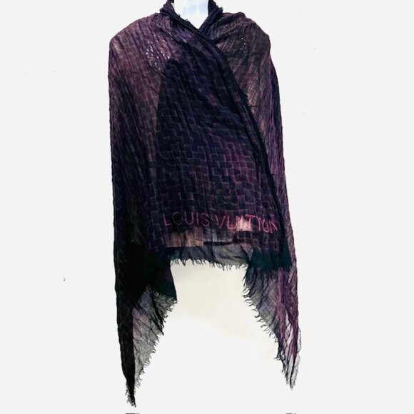 LOUIS VUITTON Etole Fringe Shawl Scarf 70% Cashmere/30% Silk  80" x51" 401910(42 - Picture 4 of 15